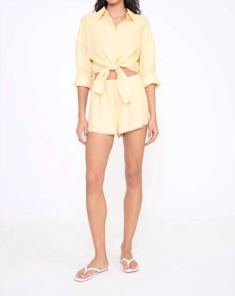 NEW STAUD paddle linen short in butter studs
